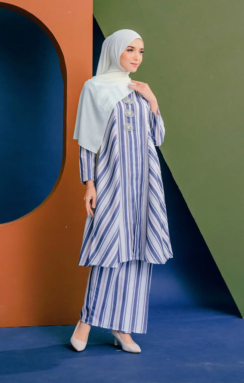 Liyana Kebarung Linen | Dusty Blue Stripe