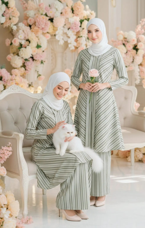 LIYANA KEBARUNG LINEN | DUSTY GREEN STRIPE D3-4