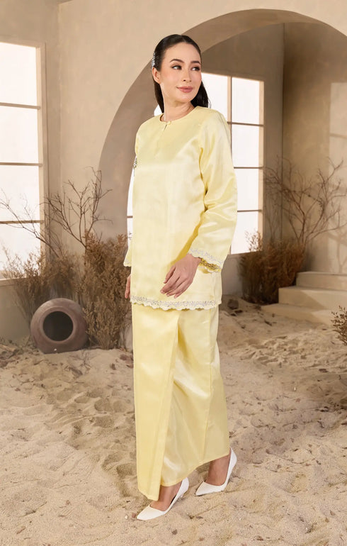 Side view Sophia Kurung Kedah soft yellow