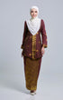 Front view Seroja Kebaya Dark Maroon Gold showing kebaya moden songket design and fit