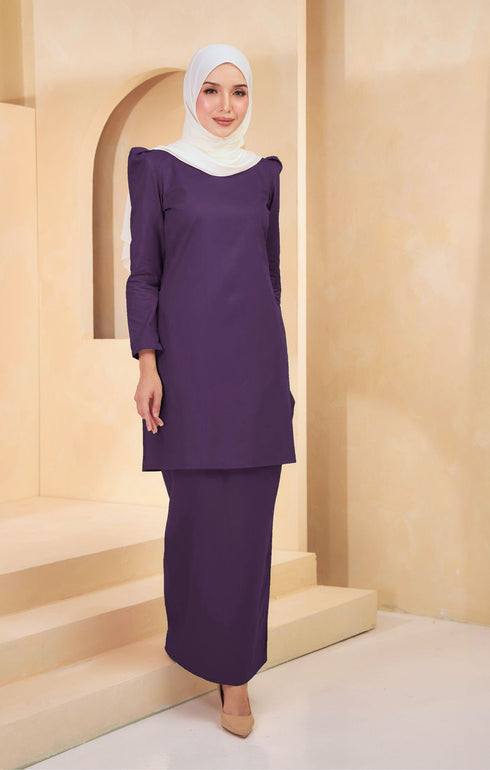 Kuntum Kurung Moden Plain | Dark Purple