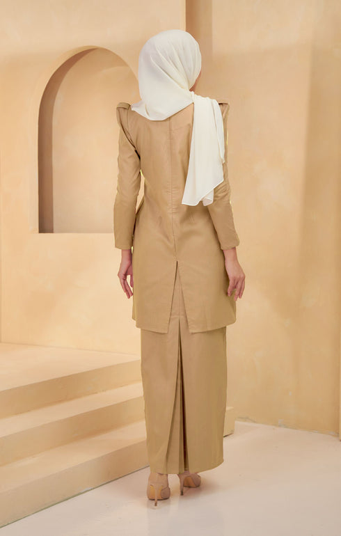 Kuntum Kurung Moden Plain | Khaki