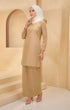 Kurung Moden Plain Khaki side view on model highlighting slim‑fit silhouette and long straight sleeves