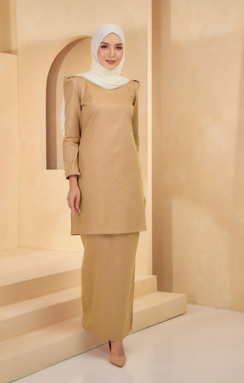 Kuntum Kurung Moden Plain | Khaki