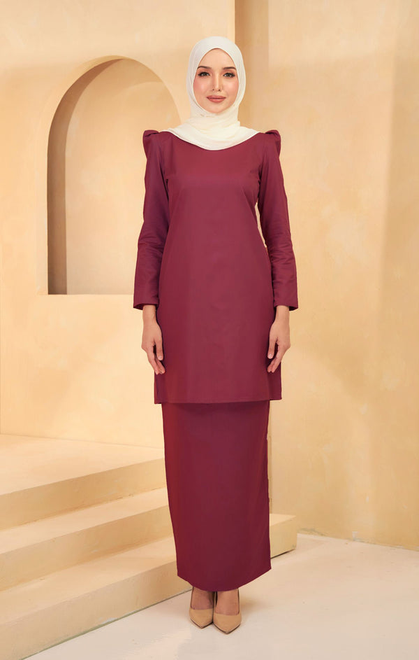 baju kurung maroon plain
