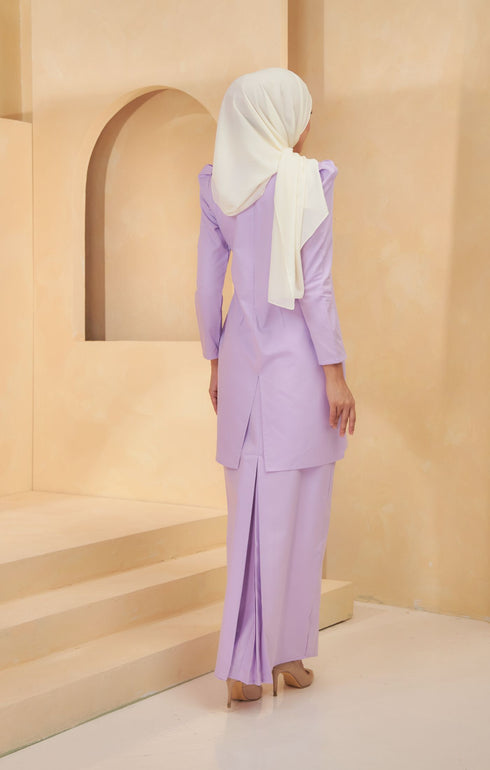 Kurung Moden Plain Dusty Purple back view showing back zip and backside cut