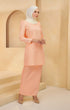Kurung Moden Plain Peach styling shot showing long straight sleeves