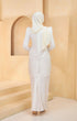 Kuntum Kurung Moden Plain Pearl White side view on model highlighting slim‑fit silhouette