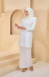 Kurung Moden Plain Pearl White side view on model highlighting slim‑fit silhouette