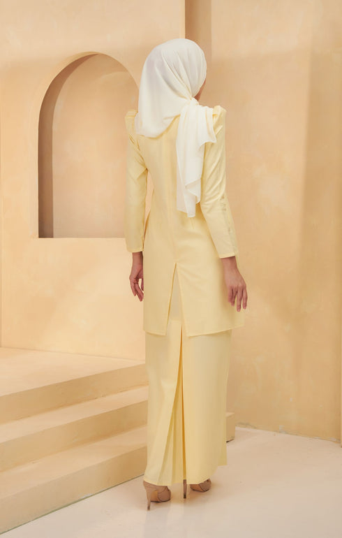 Kuntum Kurung Moden Plain | Soft Yellow