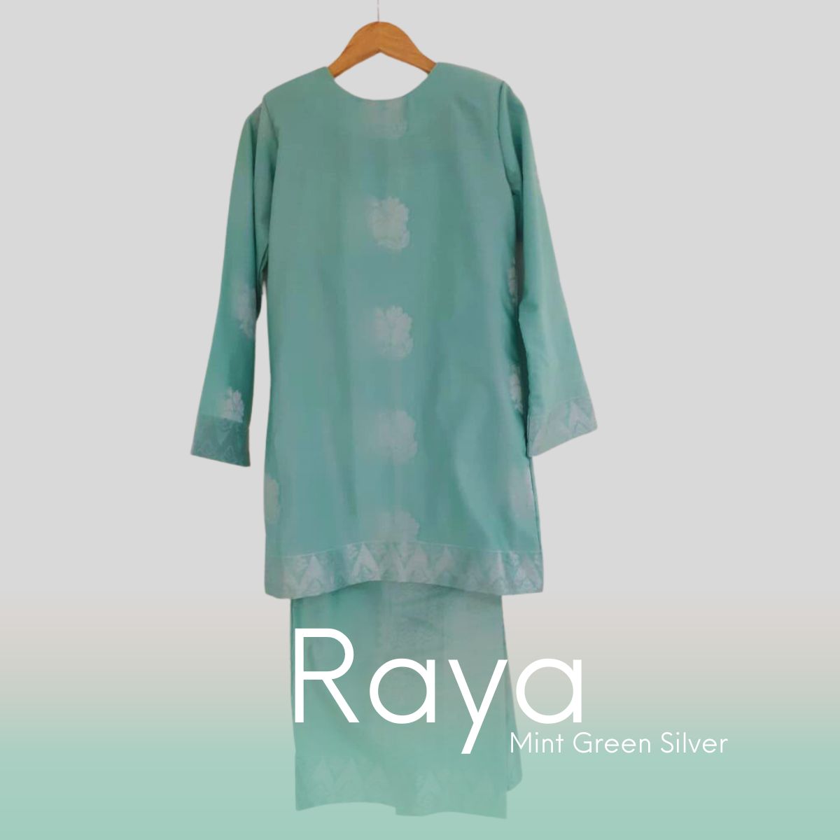 Raya Kurung Moden Songket | Mint Green Silver