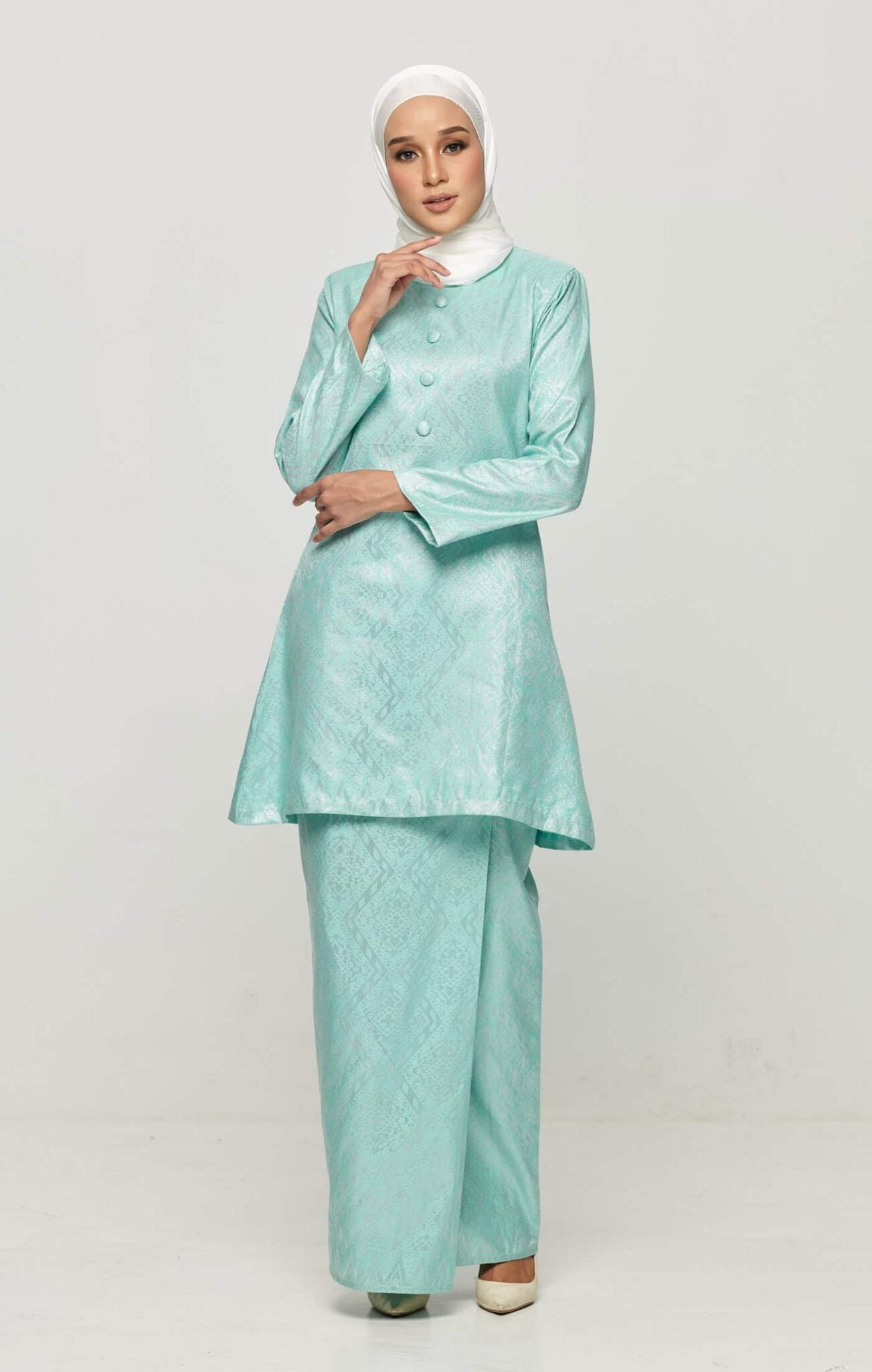 Rabai Kurung Riau Songket | Baby Mint Silver