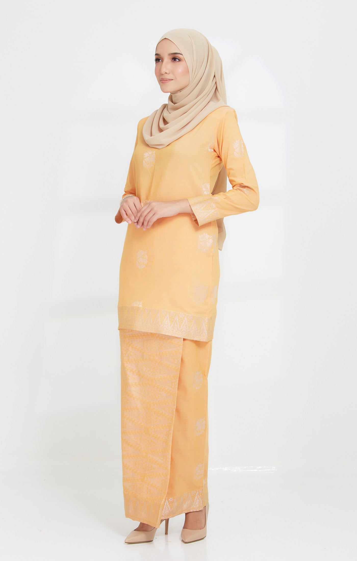Raya Kurung Moden Songket | Orange Silver