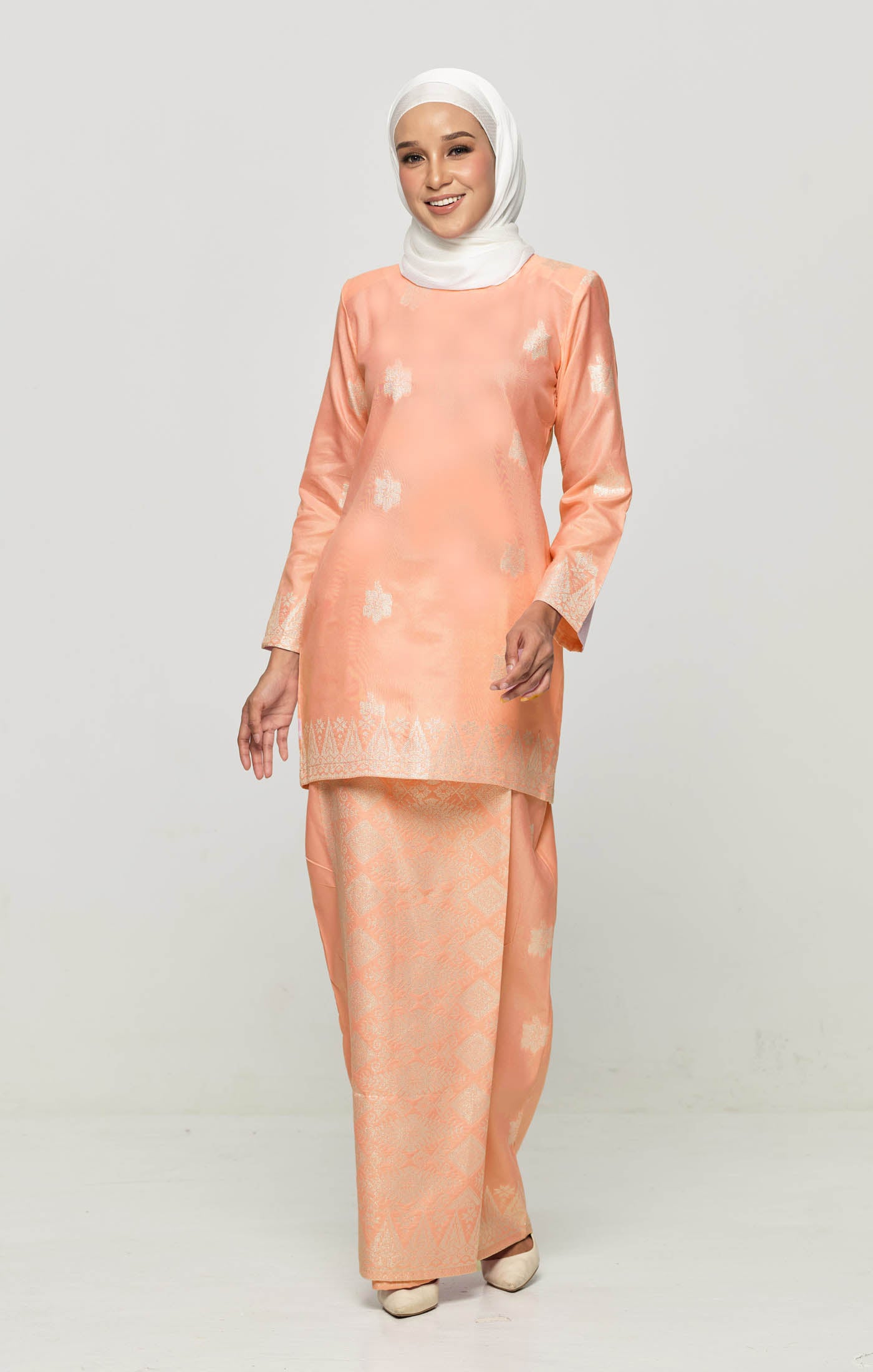 Raya Kurung Moden Songket | Peach Silver