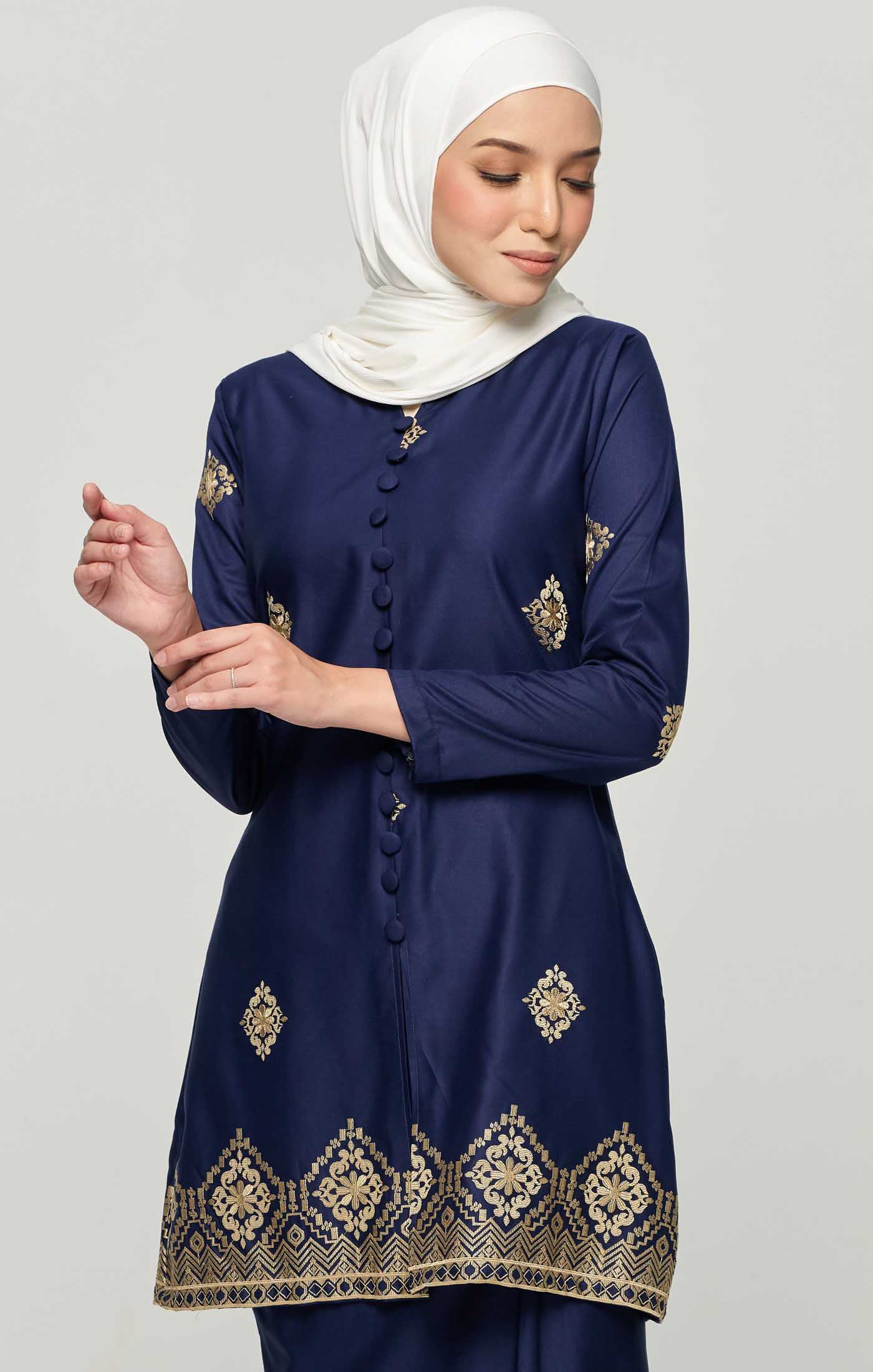 Reqa Kurung Riau Sulam | Blue Black