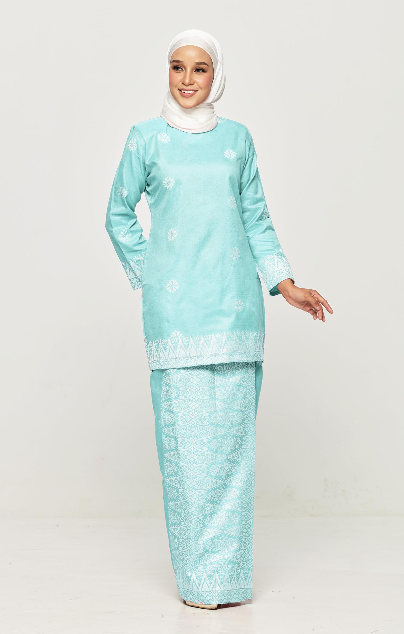 Riza Baju Kurung Moden Songket | Baby Mint Sliver