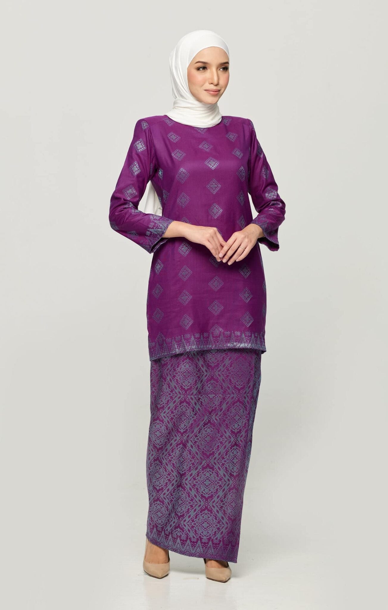 Leeza Kurung Moden Songket | Pink Magenta Blue