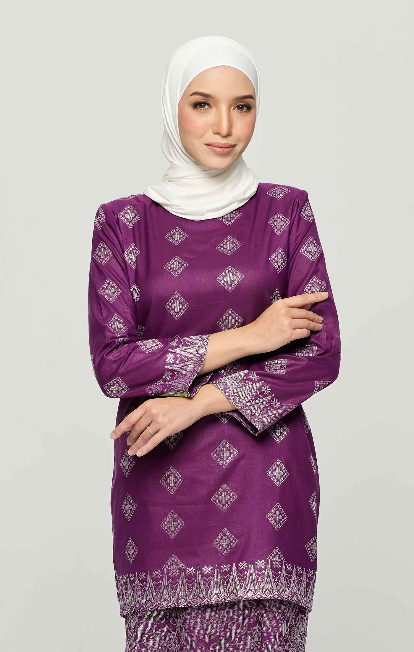 Leeza Kurung Moden Songket | Pink Magenta Silver