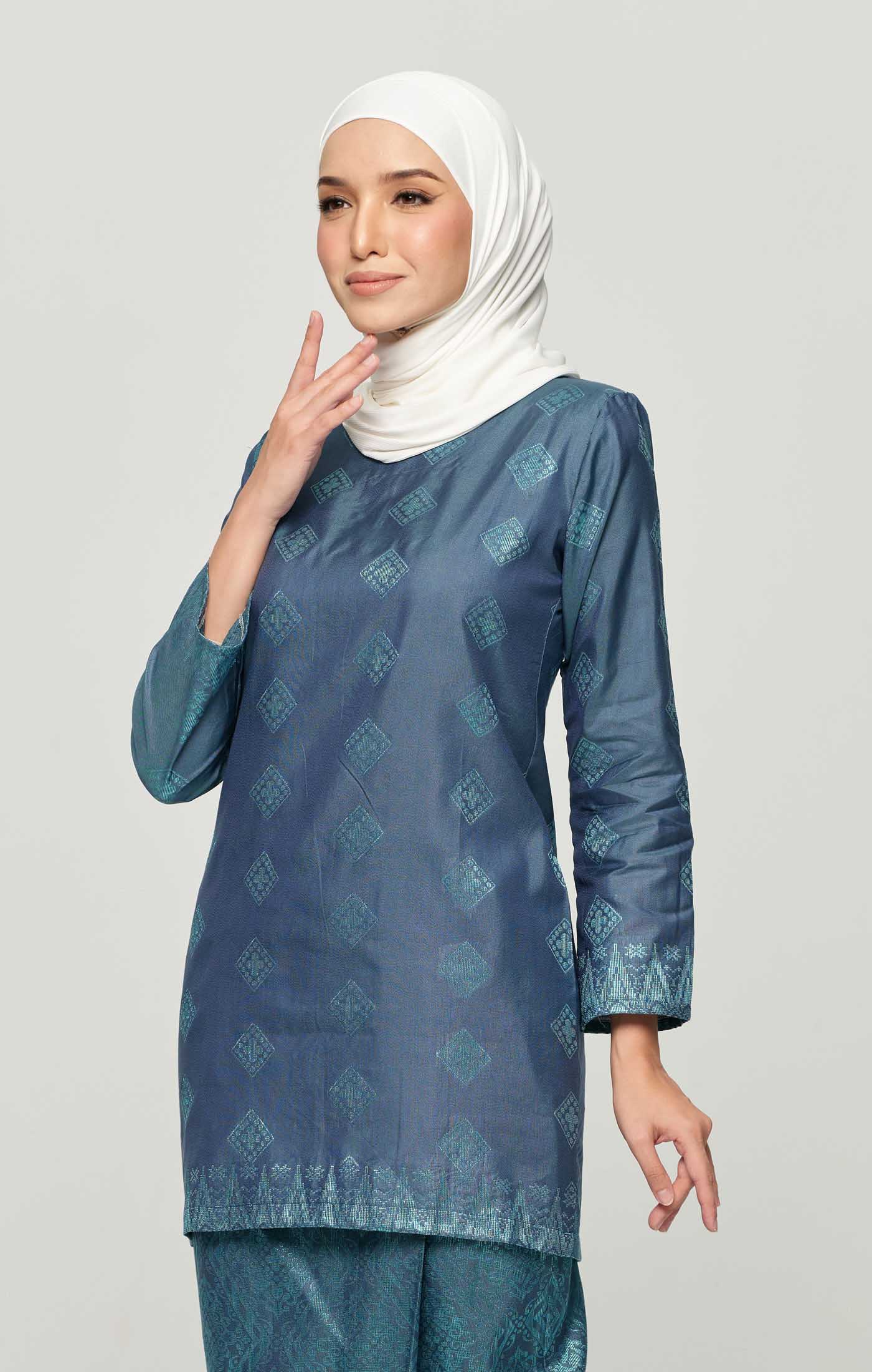 Leeza Kurung Moden Songket | Smokey Blue Turquoise