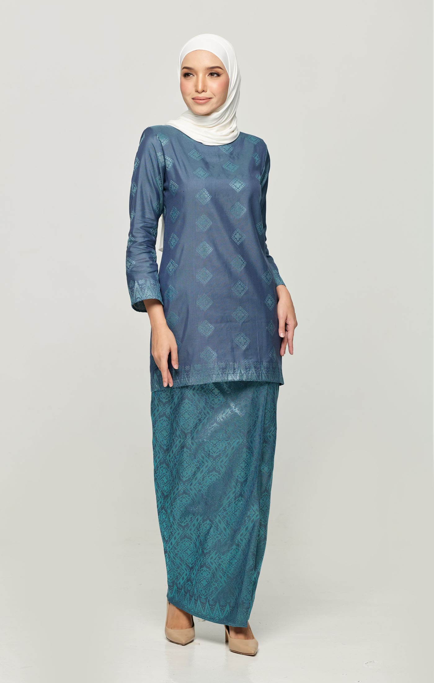 Leeza Kurung Moden Songket | Smokey Blue Turquoise