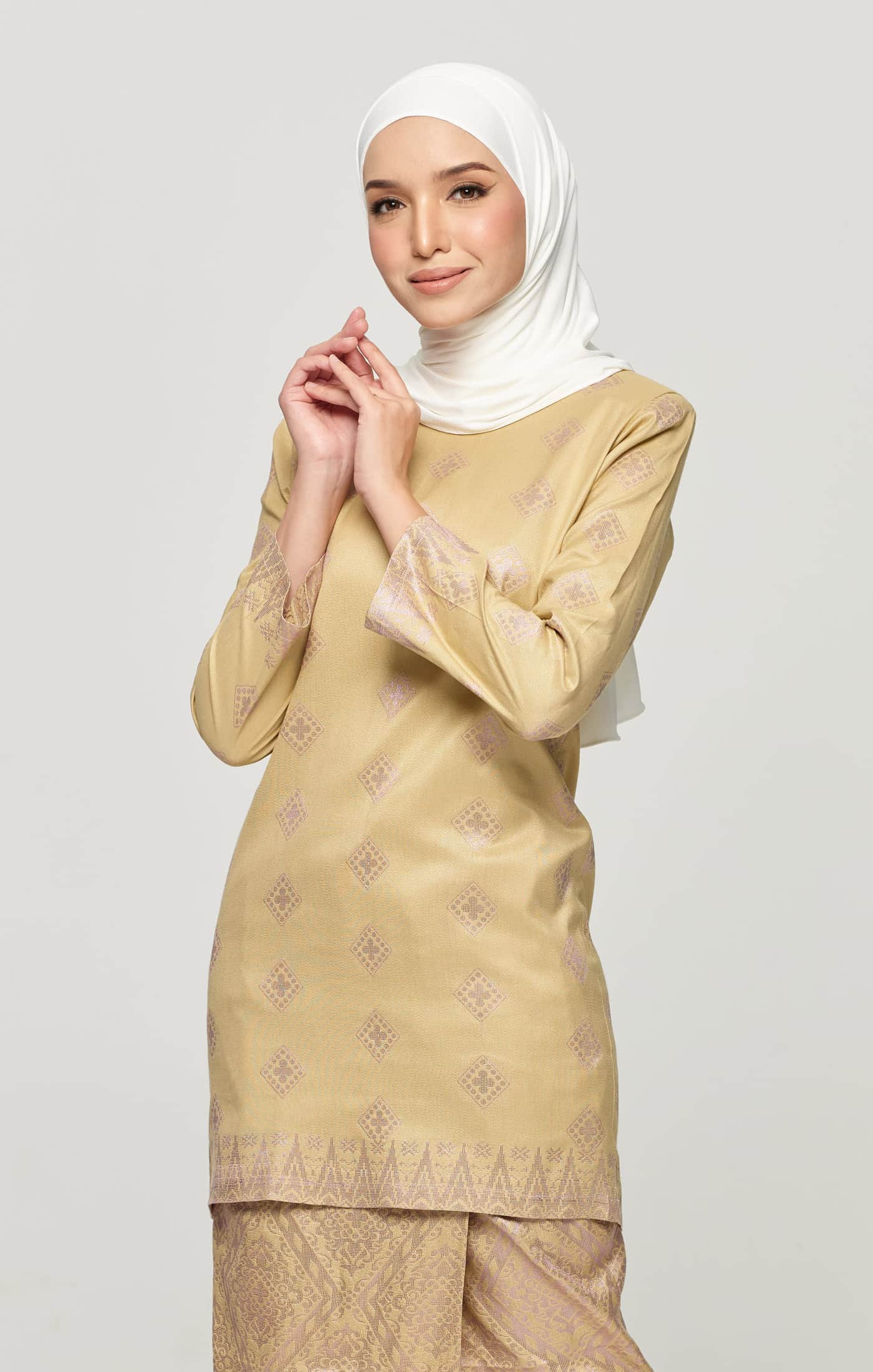 Leeza Kurung Moden Songket | Khaki Pink
