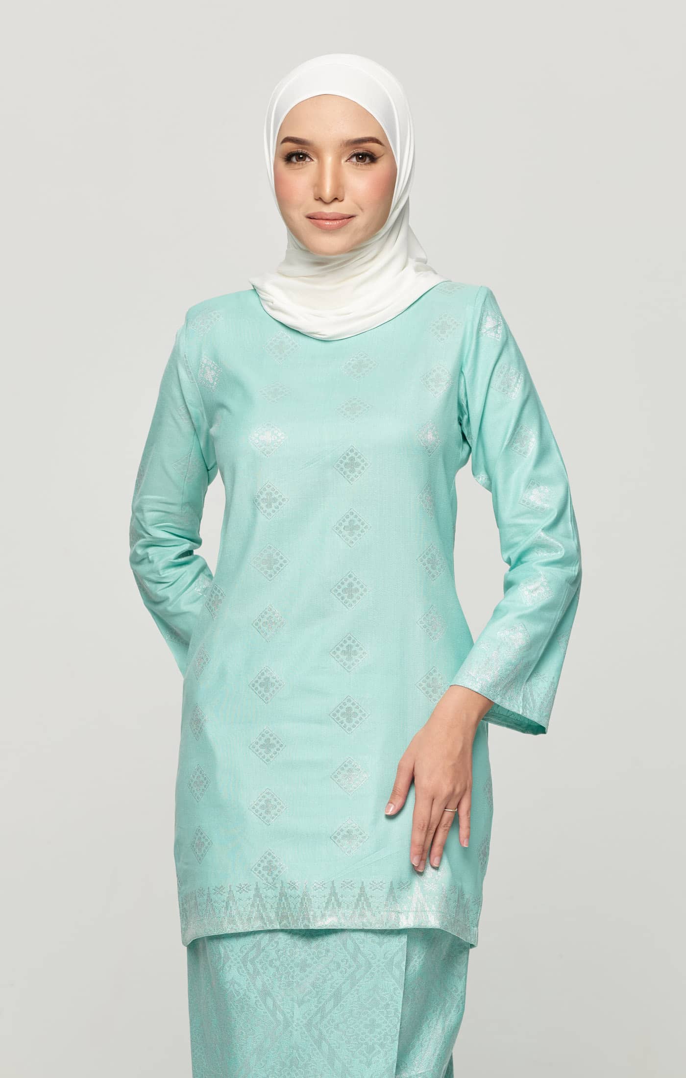 Leeza Kurung Moden Songket | Baby Mint Silver