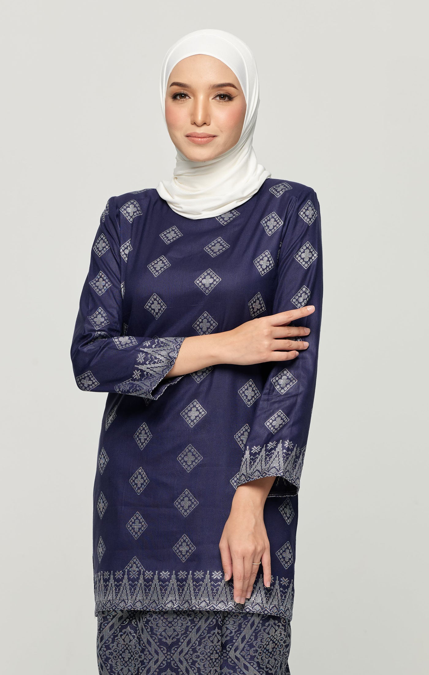 Leeza Kurung Moden Songket | Navy Blue Silver