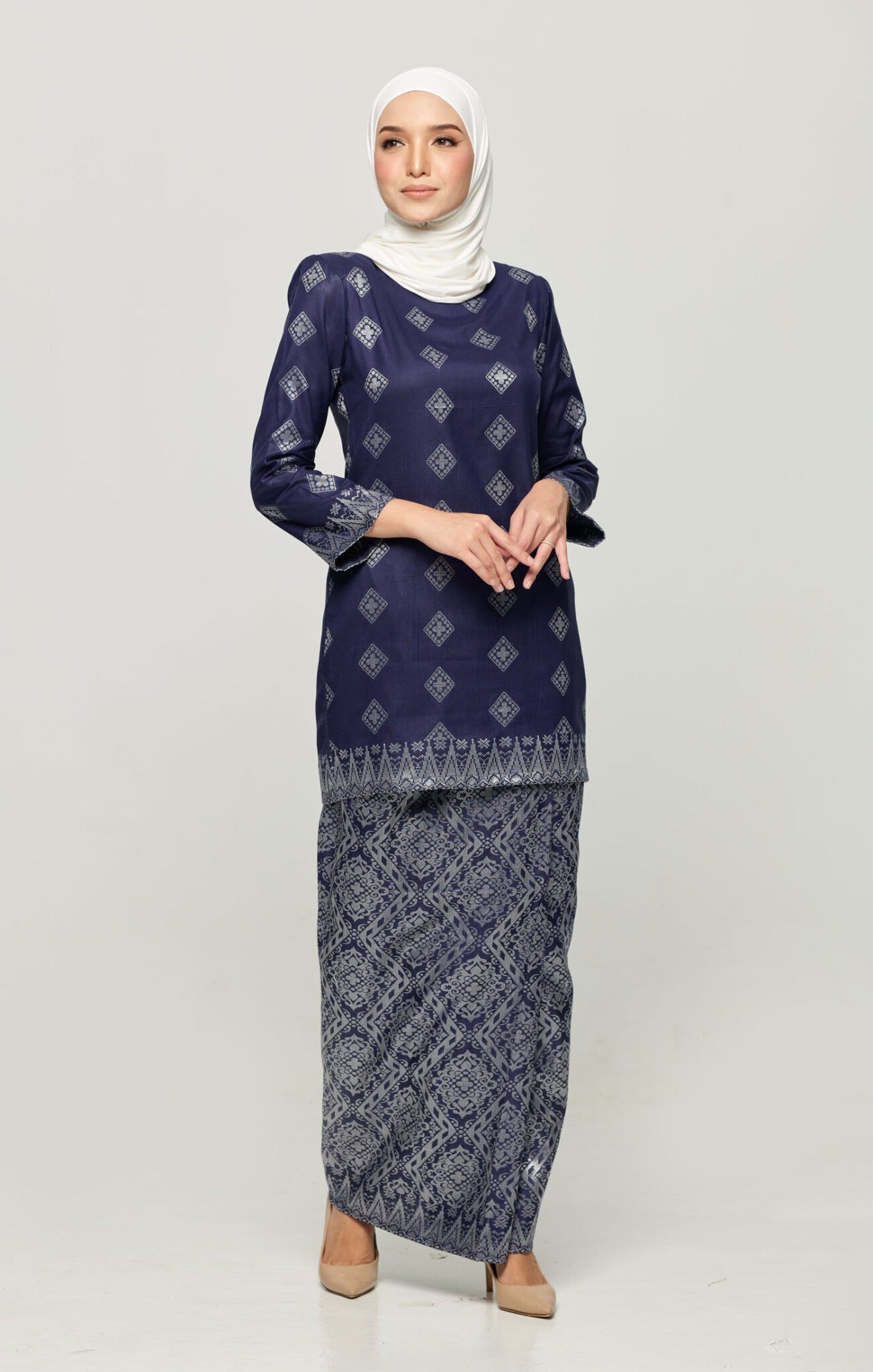 Leeza Kurung Moden Songket | Navy Blue Silver