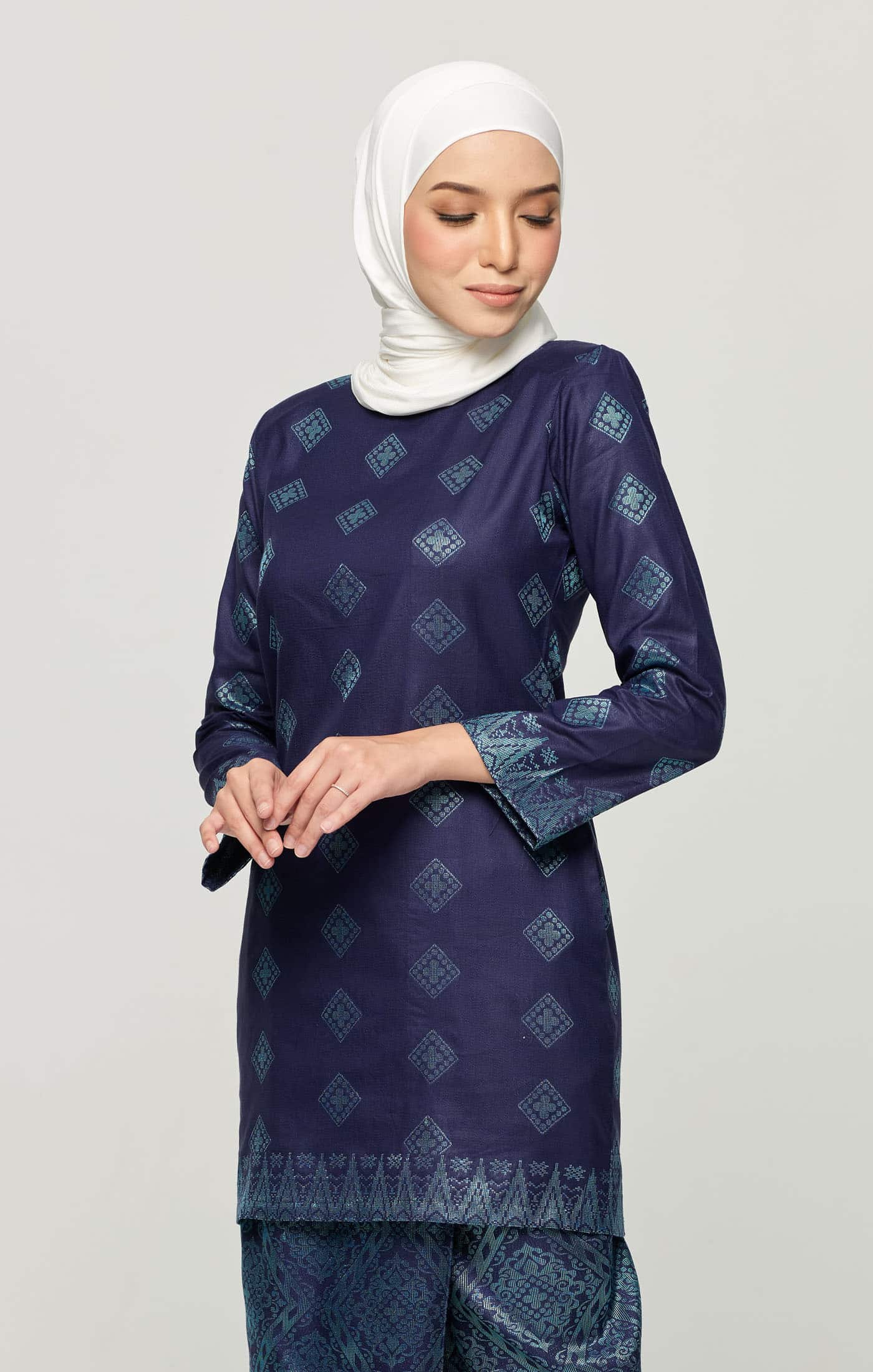 Leeza Kurung Moden Songket | Navy Blue Turquoise