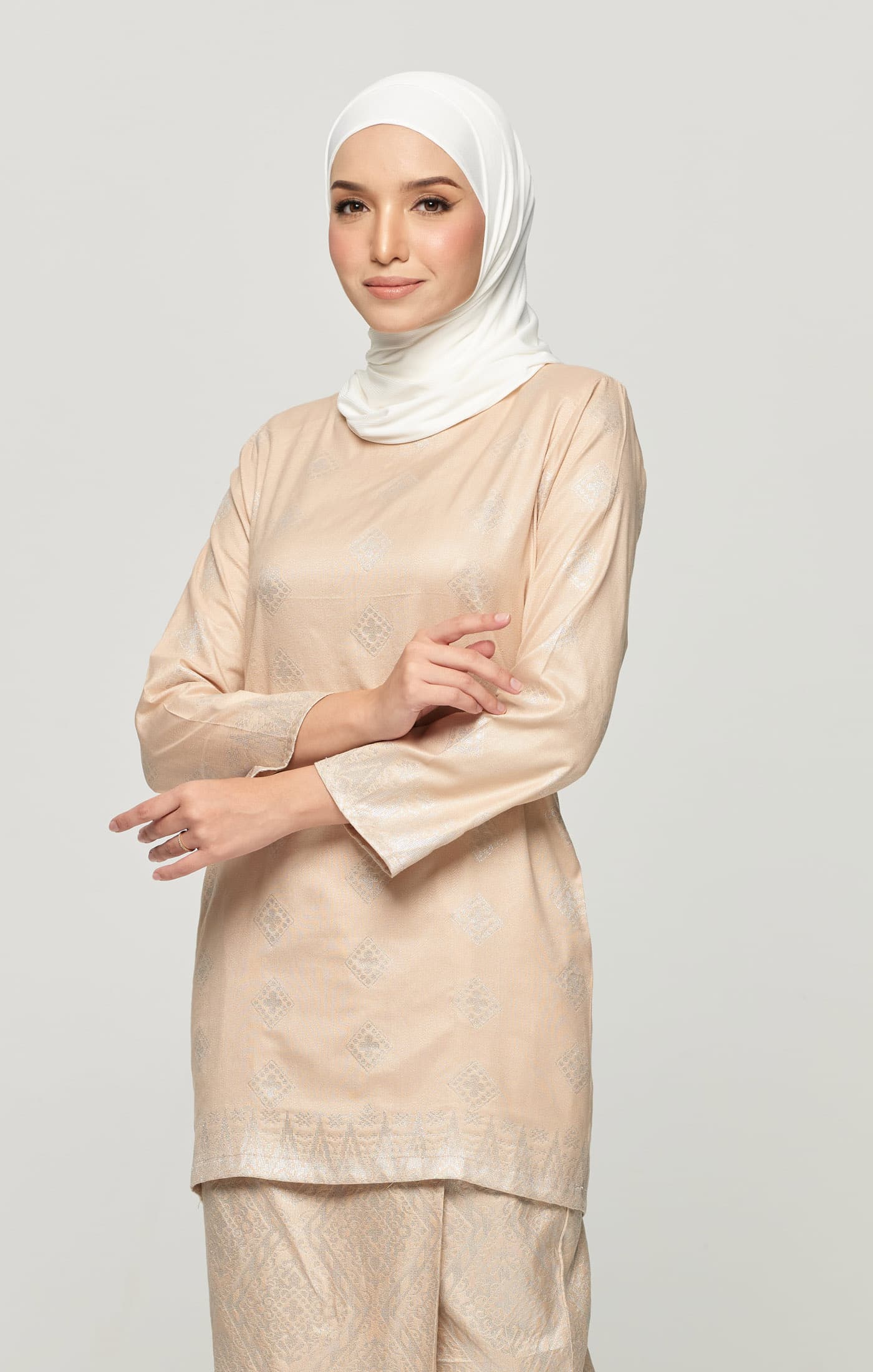 Leeza Kurung Moden Songket | Nude Silver