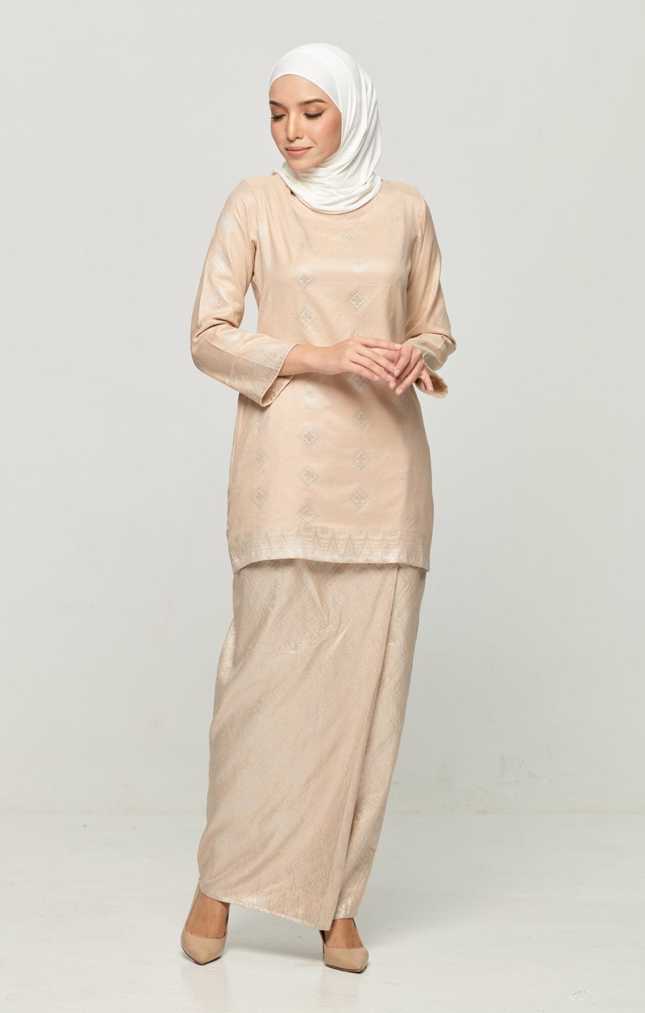 Leeza Kurung Moden Songket | Nude Silver