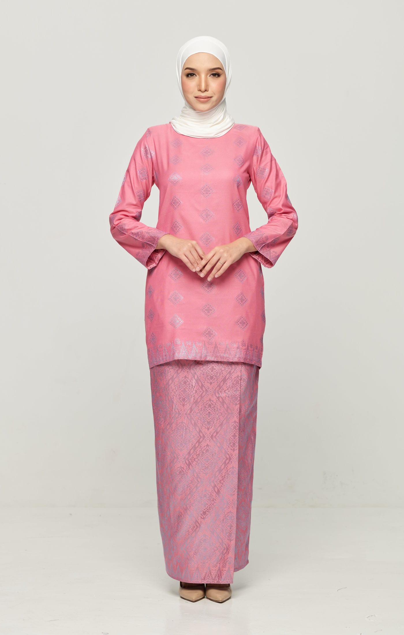 Leeza Kurung Moden Songket | Pink Blue