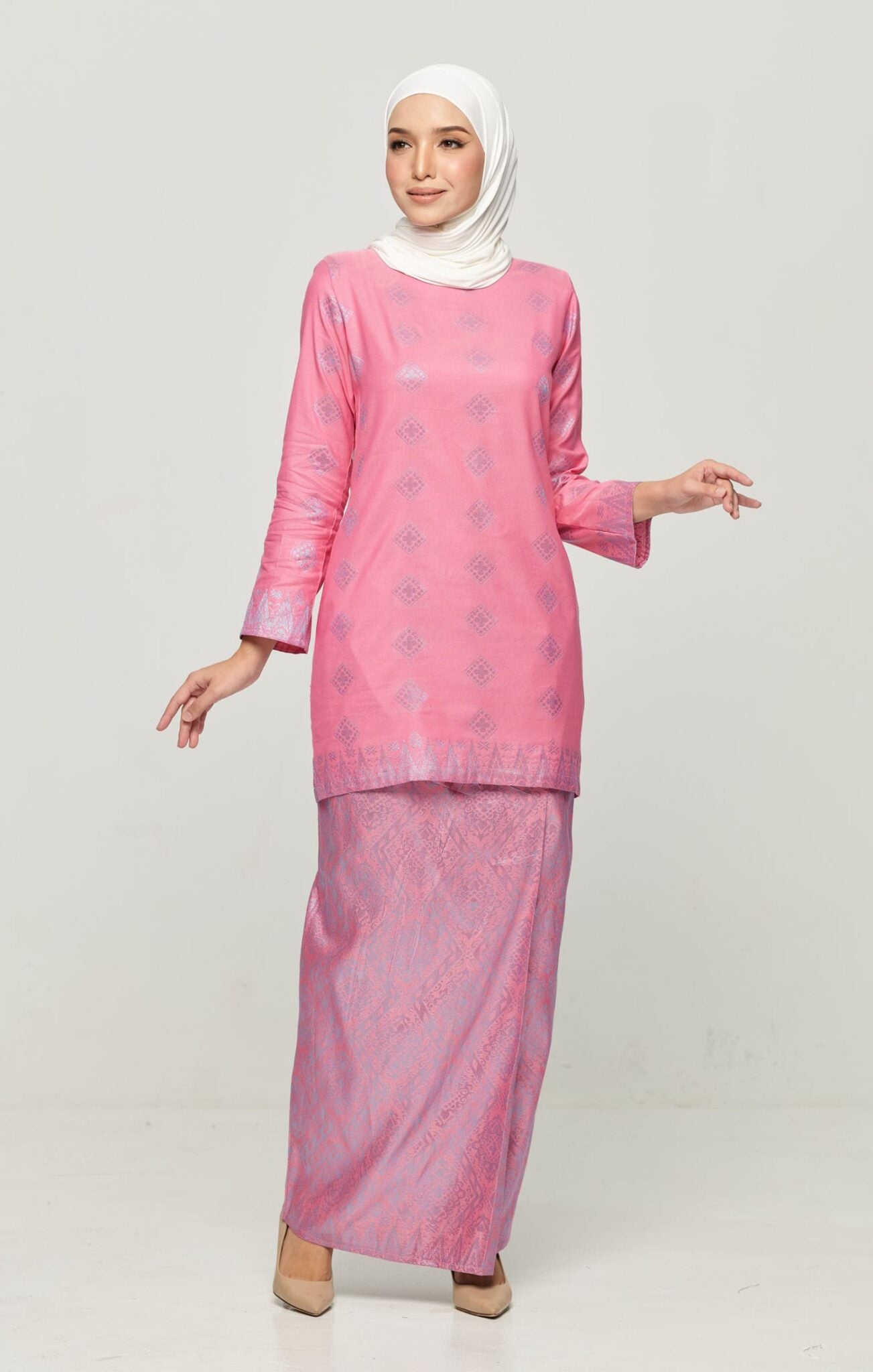 Leeza Kurung Moden Songket | Pink Blue