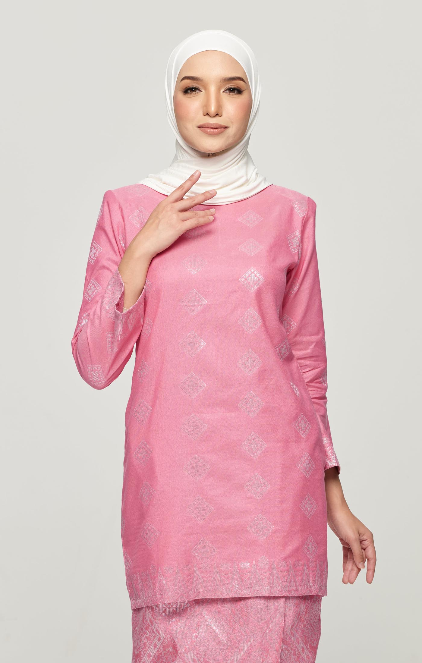 Leeza Kurung Moden Songket | Pink Silver