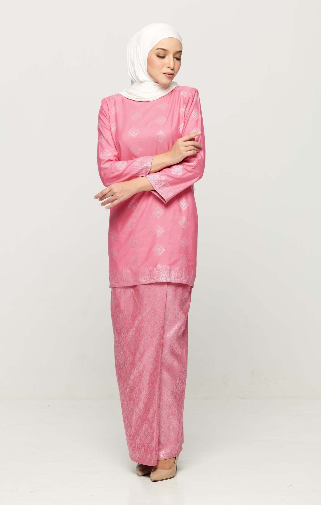 Leeza Kurung Moden Songket | Pink Silver