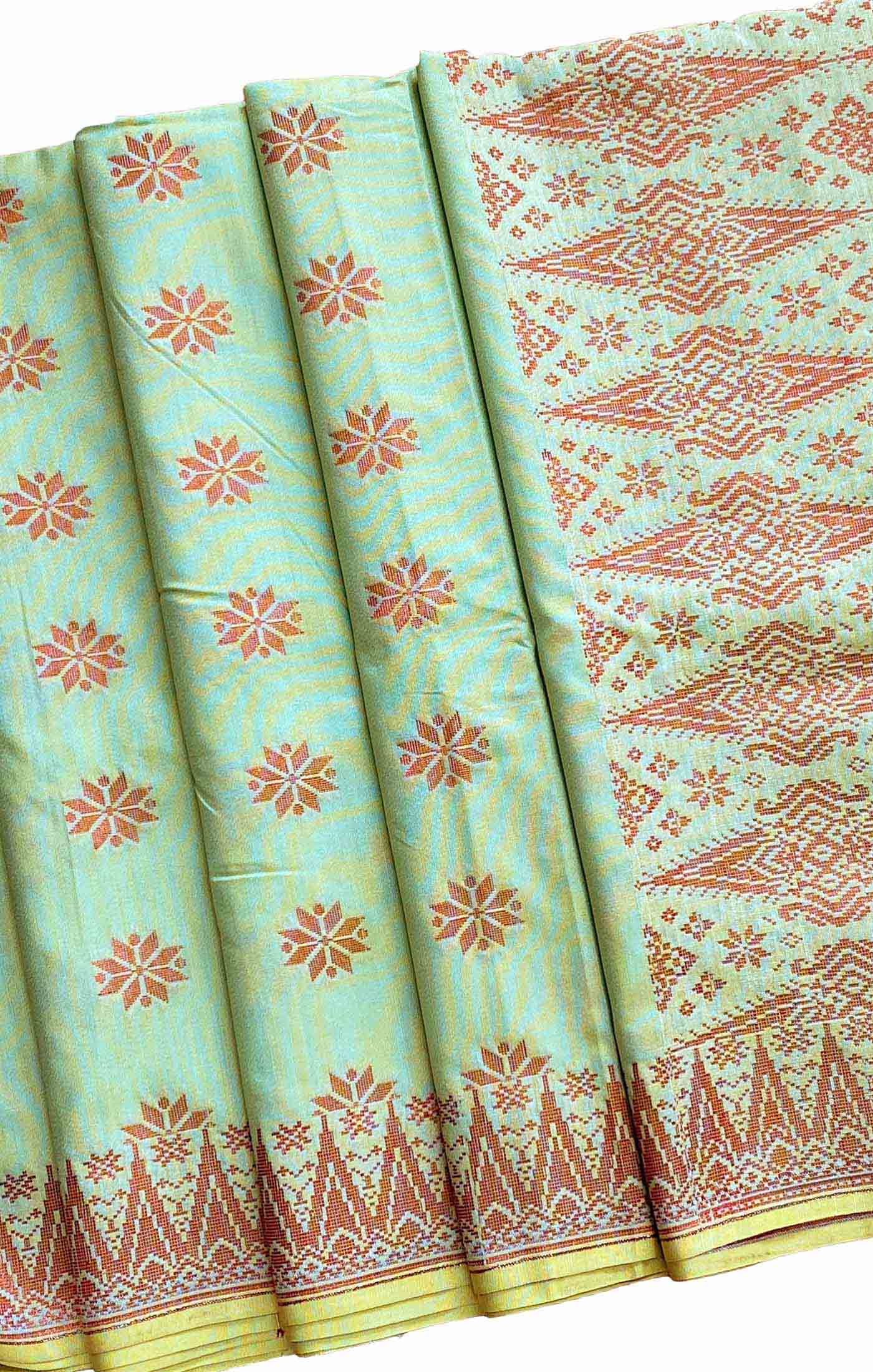 Songket Tenun | Star Flower Apple Green Bunga Orange