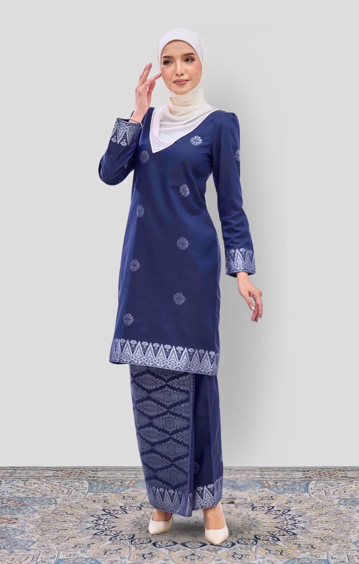 RIZA KURUNG MODEN ROYAL BLUE SILVER