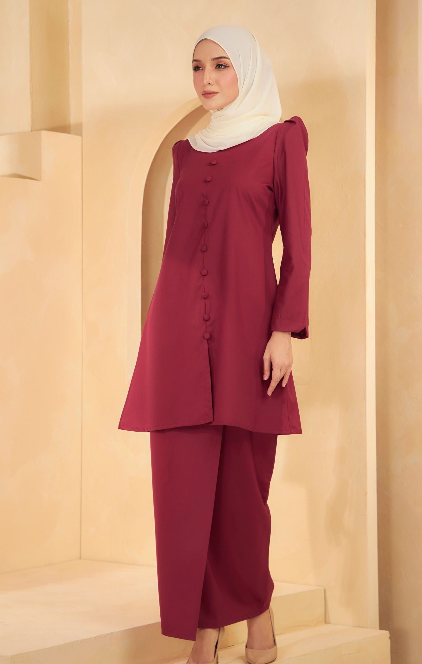 baju kedah maroon dress