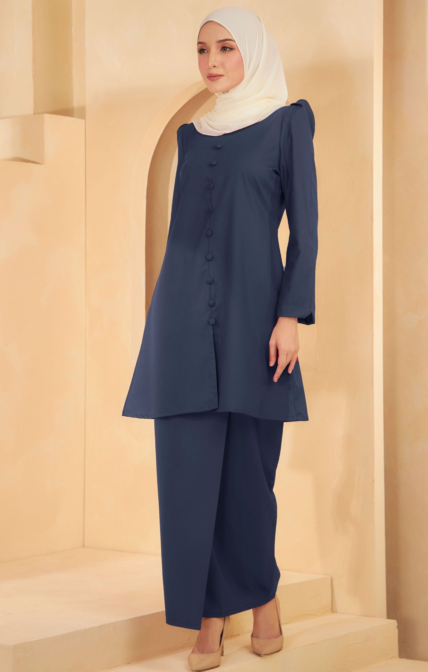navy blue baju kurung kedah cotton