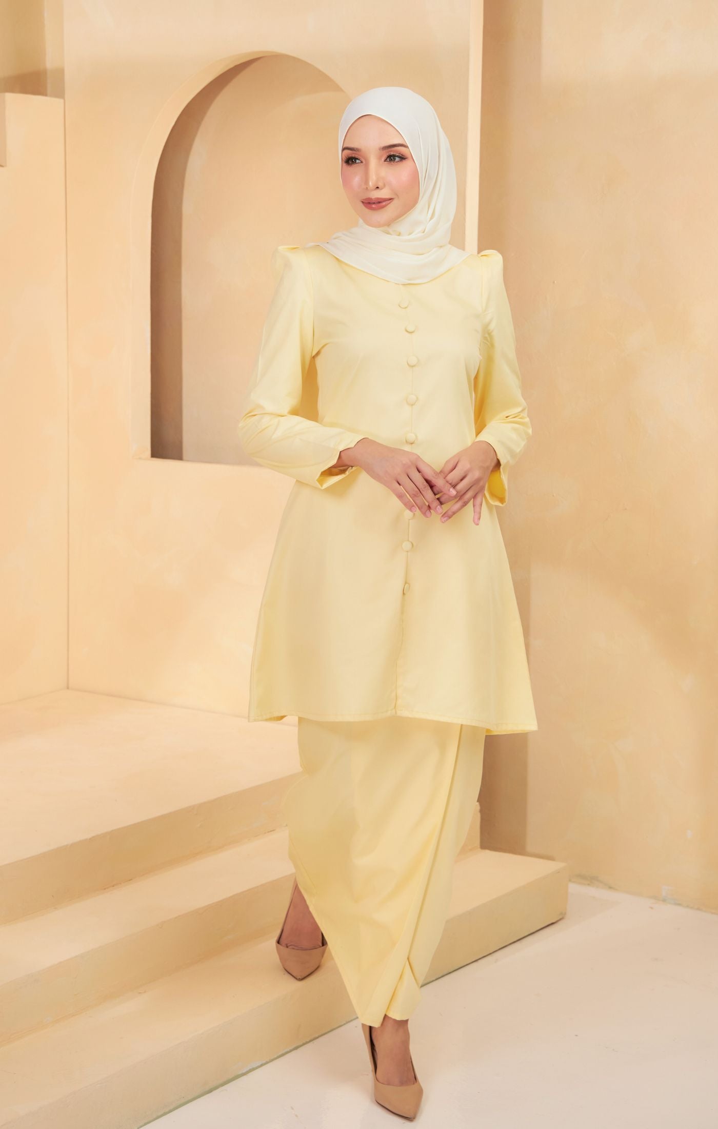 soft yellow kedah plain dress