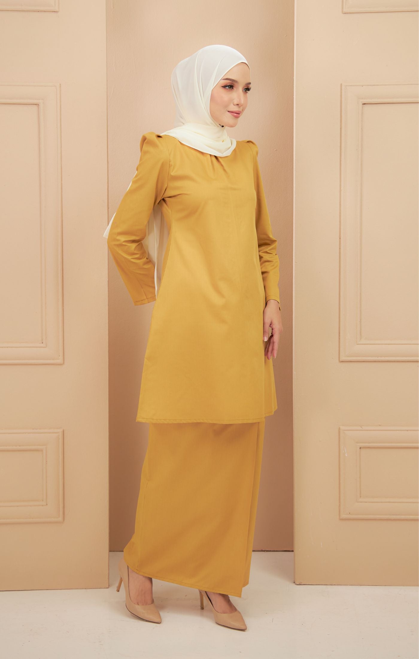 mustard plain moden dress