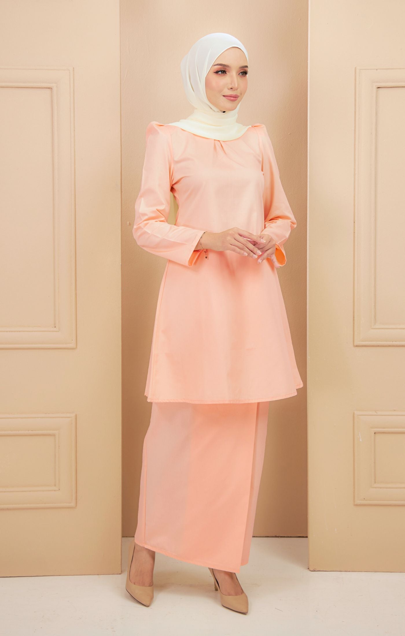 baju kurung warna peach pahang dress