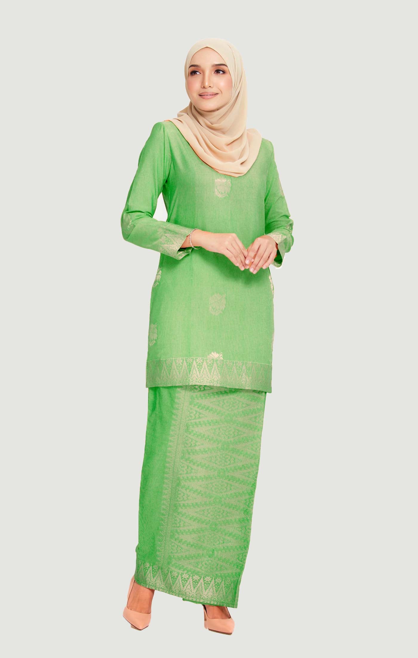 Raya Kurung Moden | Apple Green Silver