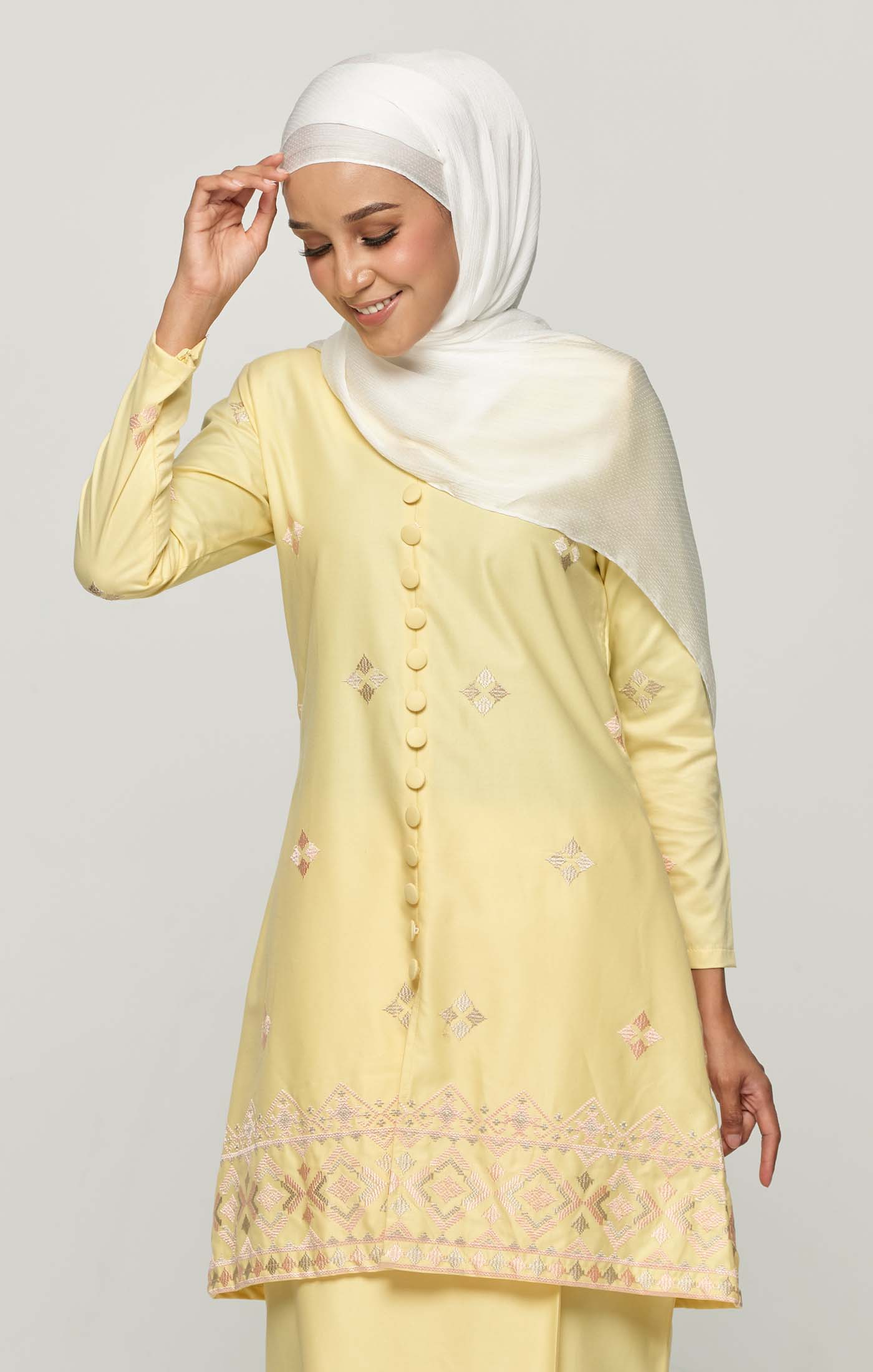 Reqa Kurung Riau Sulam | Soft Yellow