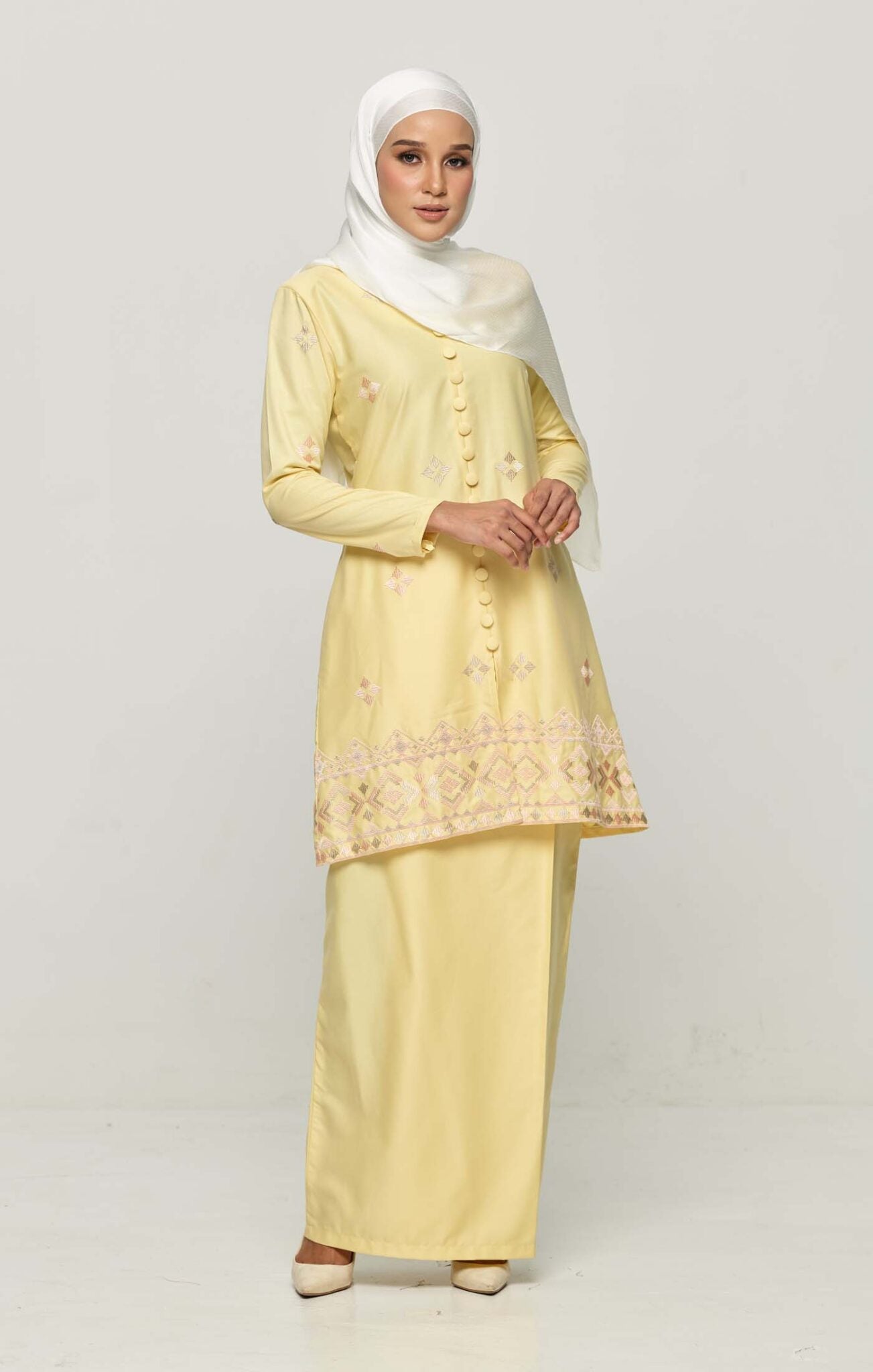 Reqa Kurung Riau Sulam | Soft Yellow