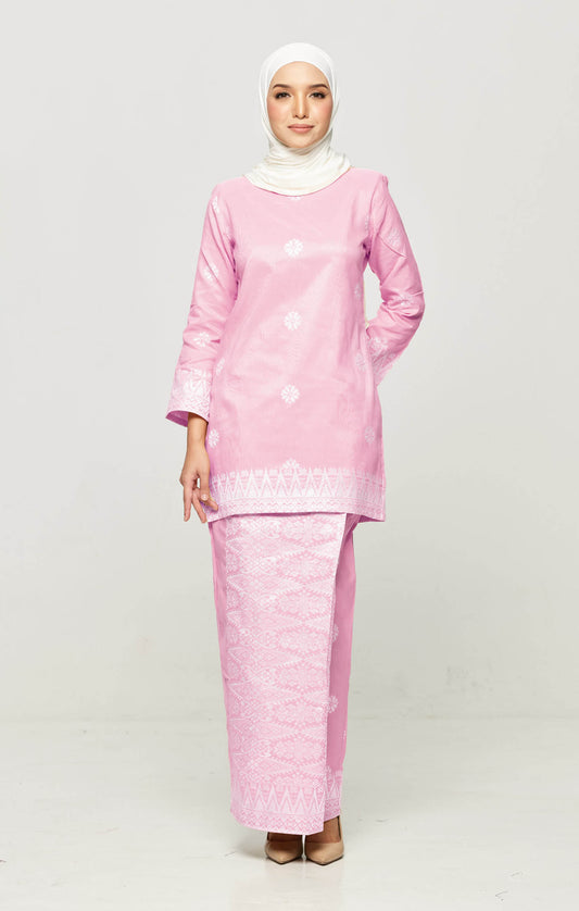 Riza Baju Kurung Moden Songket | Baby Pink Silver