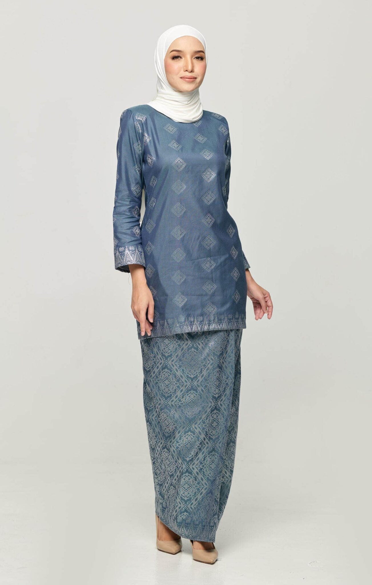 Leeza Kurung Moden Songket | Smokey Blue Silver