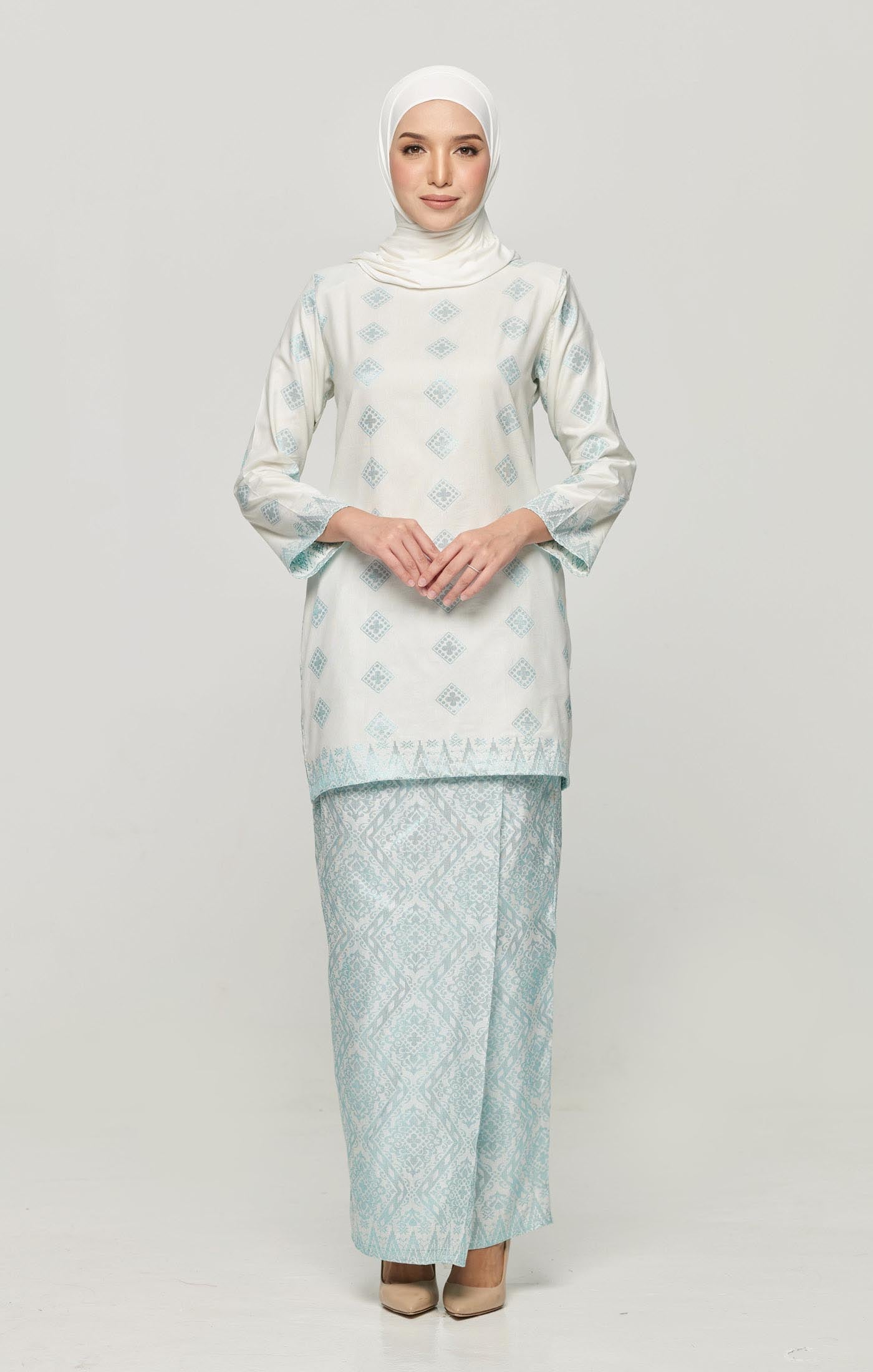 Leeza Kurung Moden Songket | White Blue – Carlanisa