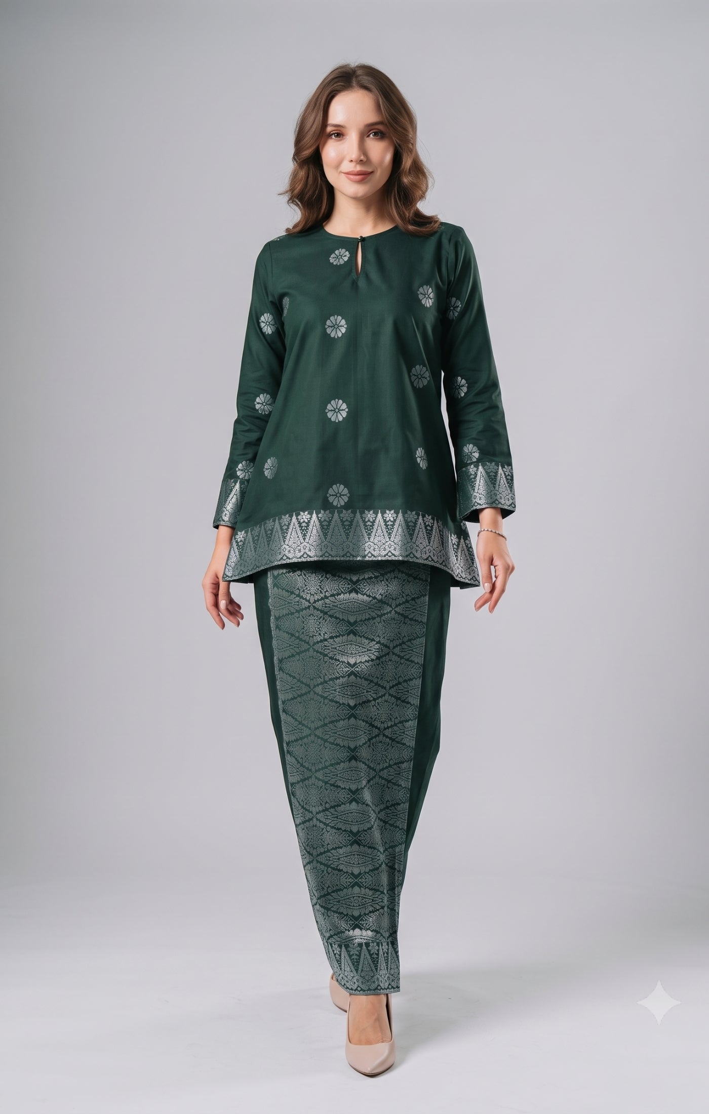 ARYANA KURUNG KEDAH | DARK EMERALD GREEN SILVER