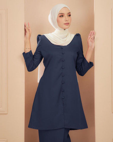 Blue Black Plain Baju Kurung